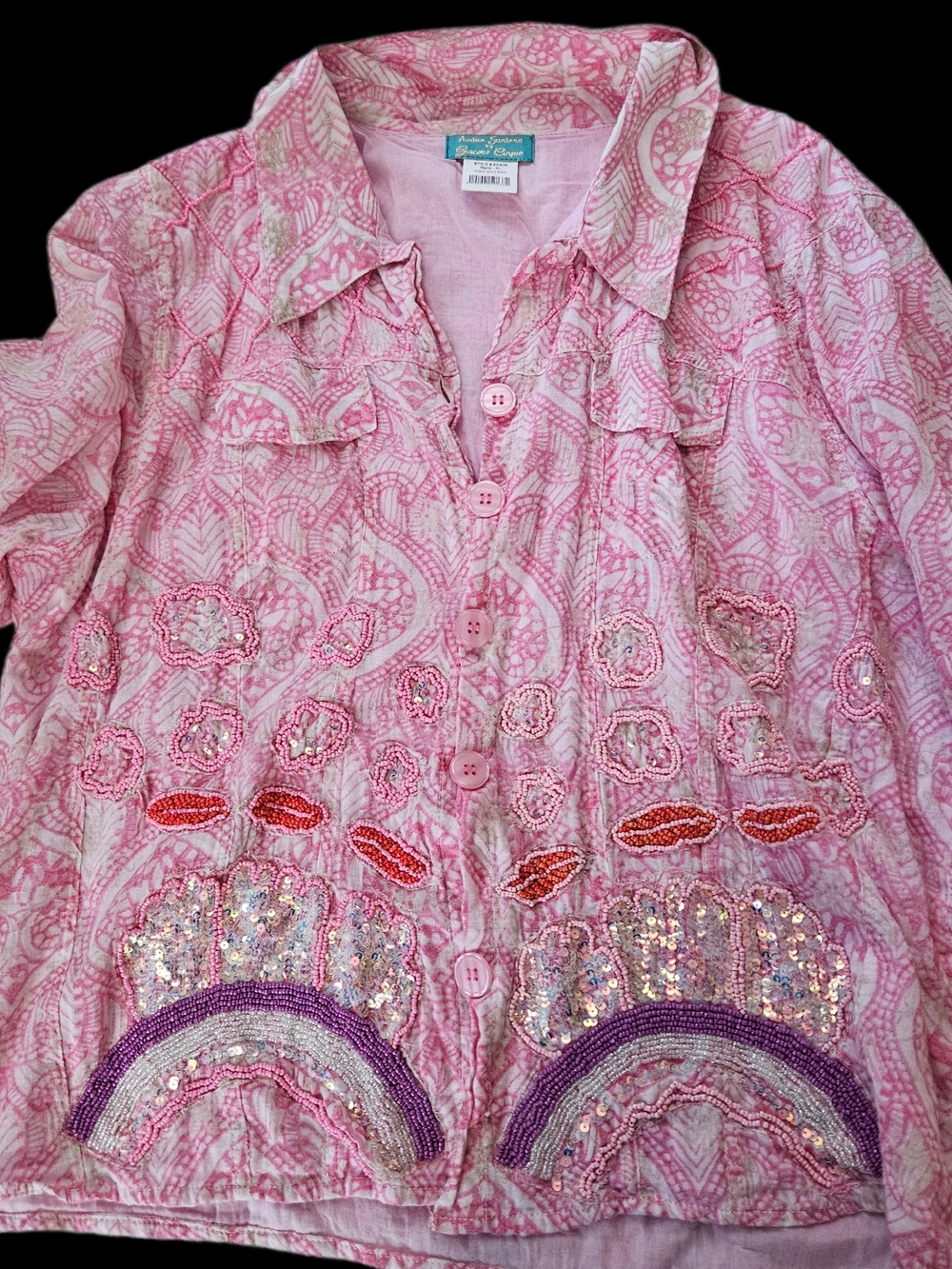 Antica Sartoria Pink Embellished Button-Front Women’s Top